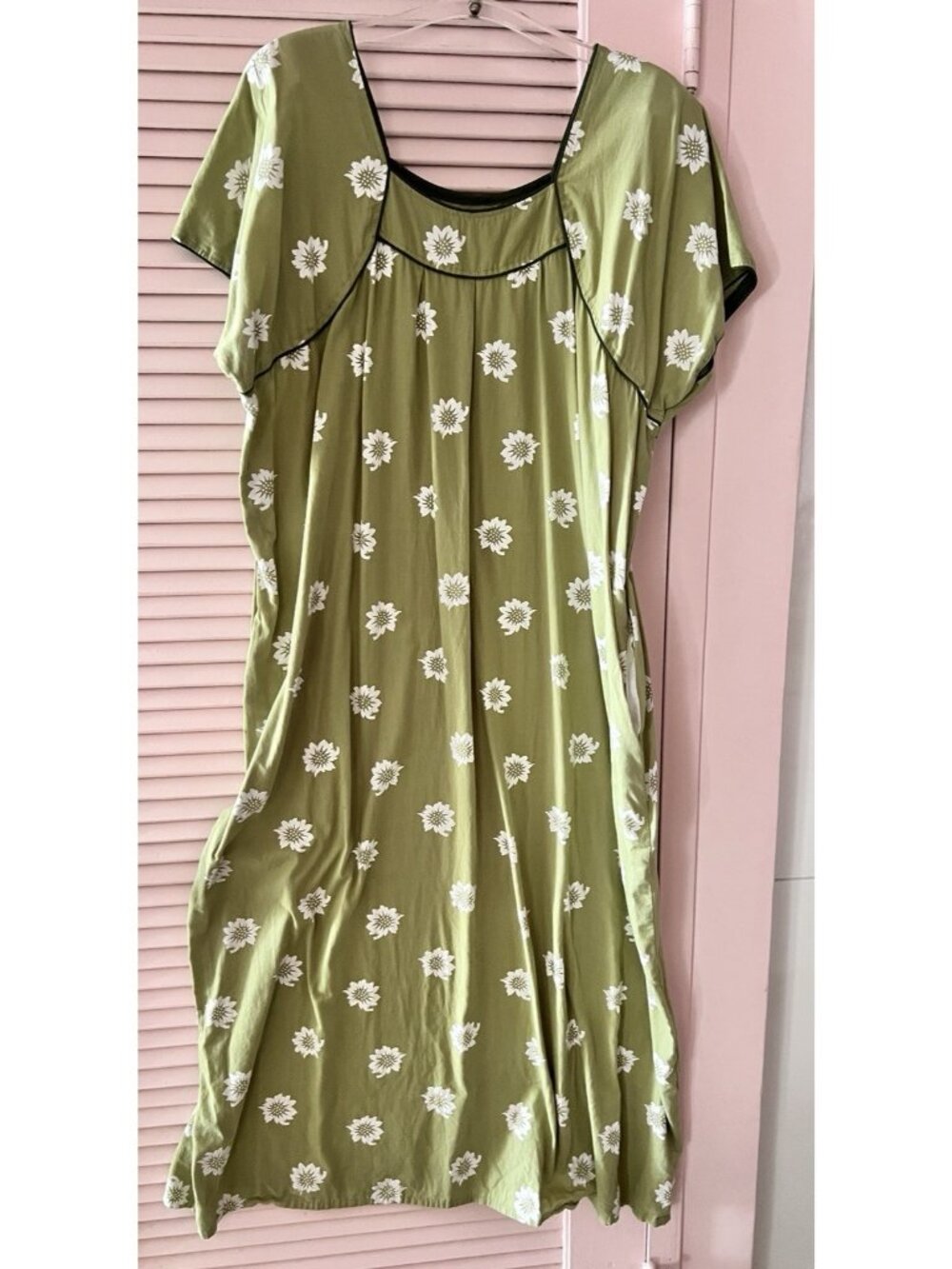 Women's House Dress Green Floral MuMu w/Side Pocket 100% Cotton Jyotts Nighty